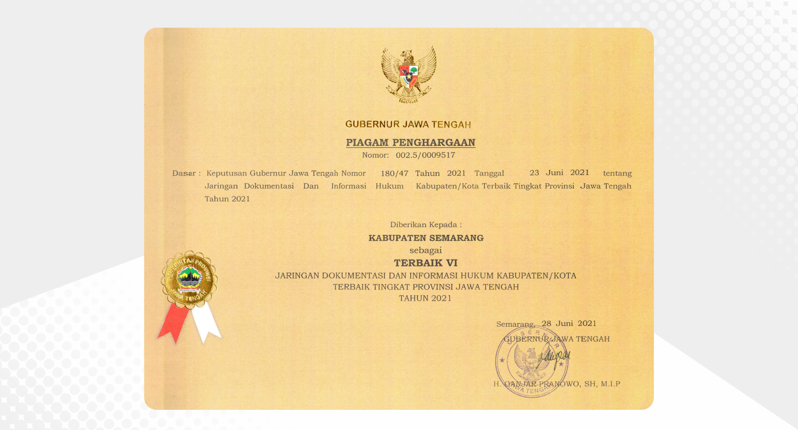 JDIH Kabupaten Semarang Peringkat 6 Terbaik Di Jawa Tengah